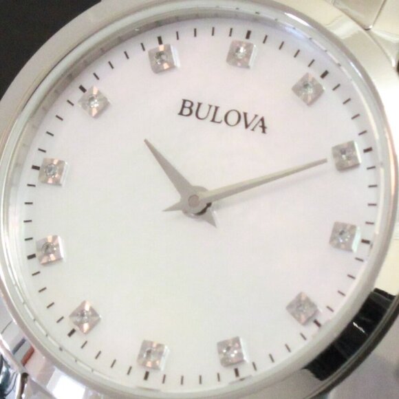 Bulova Ladies Classic Dress Watch Mother Of Pearl Dial 12 Diamonds 27mm